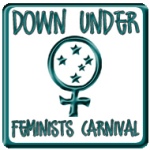 the logo for the Down Under Feminists Carnival - the international symbol for 'female' with the Southern Cross in the centre
